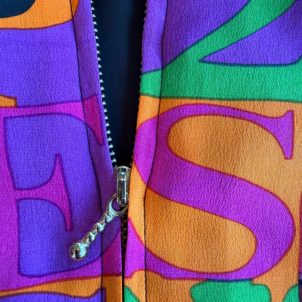 Vintage Spenser Jeremy Colorful Alphabet & Numbers Silk Bomber Jacket Sz Medium - Picture 4 of 9